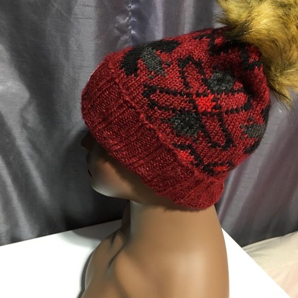 Canada Red Black Pom Pom Beanie One Size Wool Blend - Picture 2 of 12